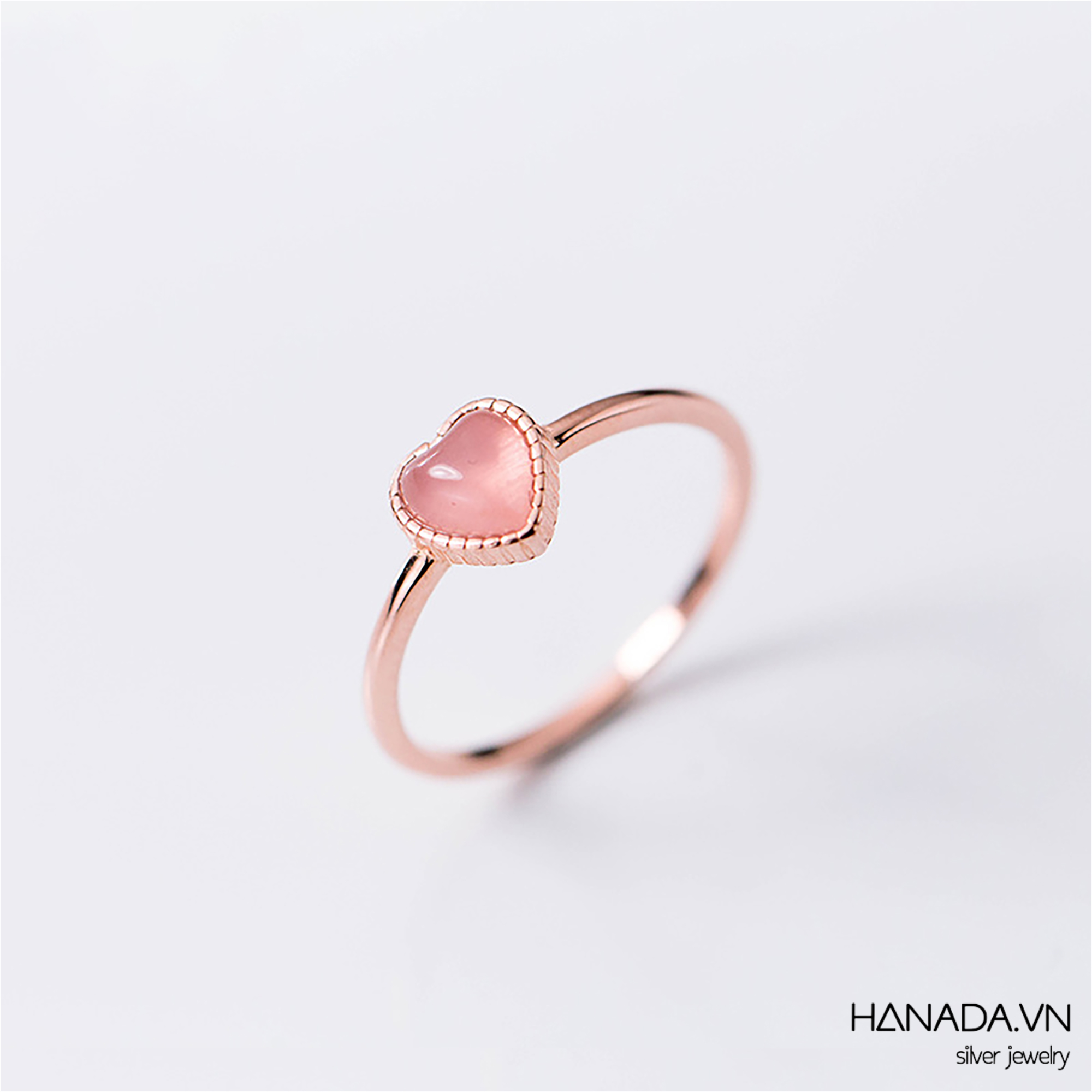 Nhẫn Trái Tim Đá Mã Não Hồng Pastel Phủ Vàng Hồng 2562