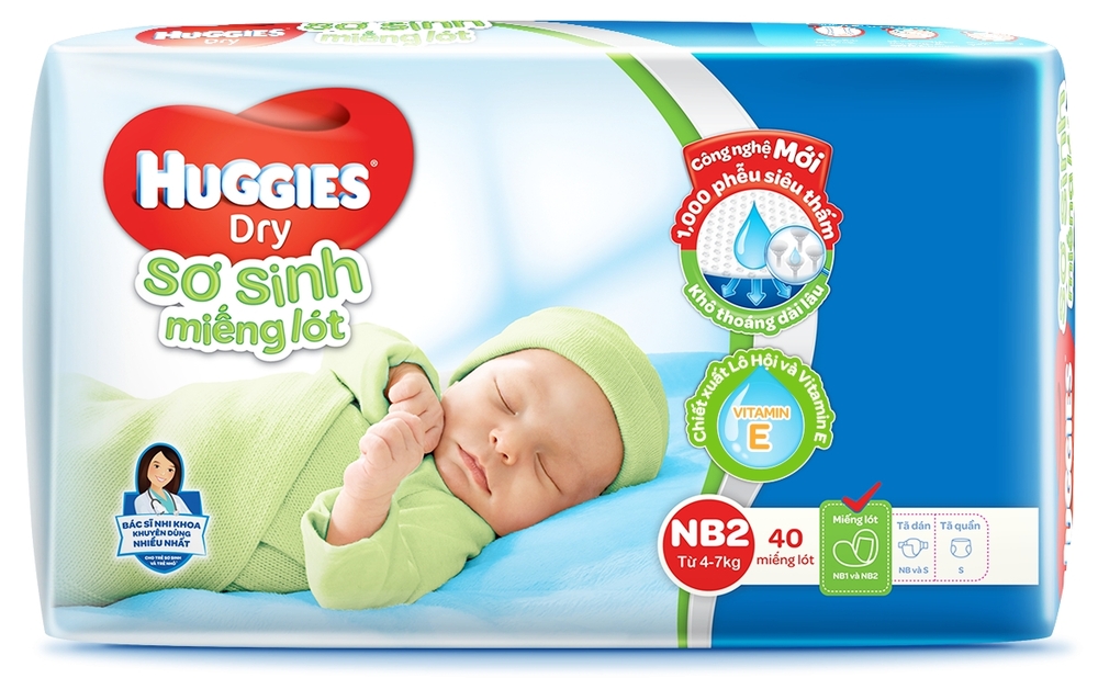 Miếng lót Huggies Newborn 2, 4-7kg, 40 miếng