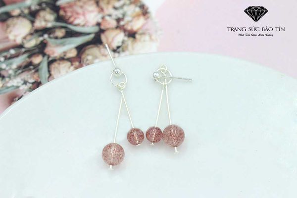 Bông tai nữ đá tròn dâu tây
