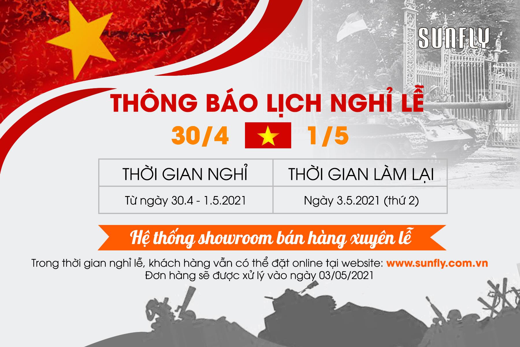 Thông báo lịch nghỉ lễ 30/4- 1/5/2021