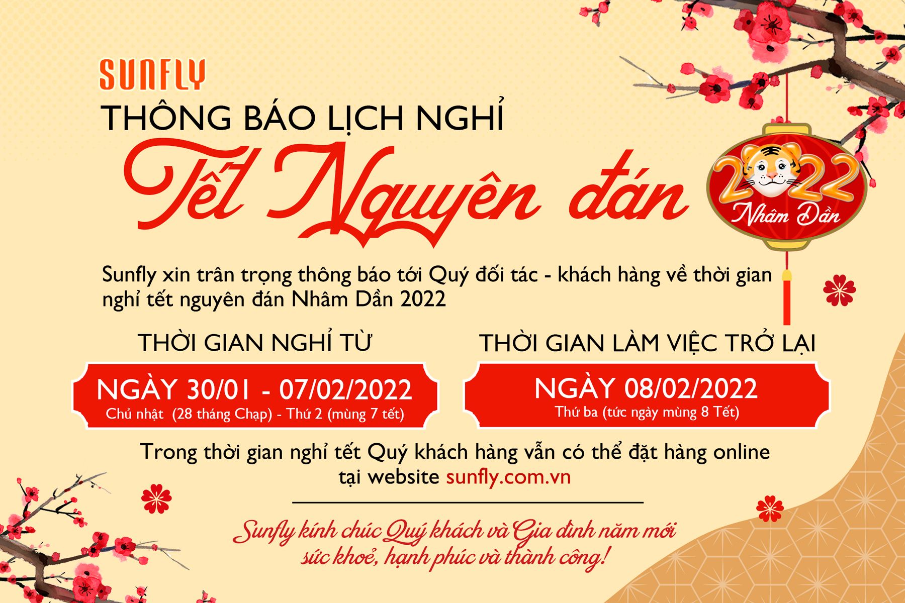 Thông báo lịch nghỉ tết nguyên đán 2022