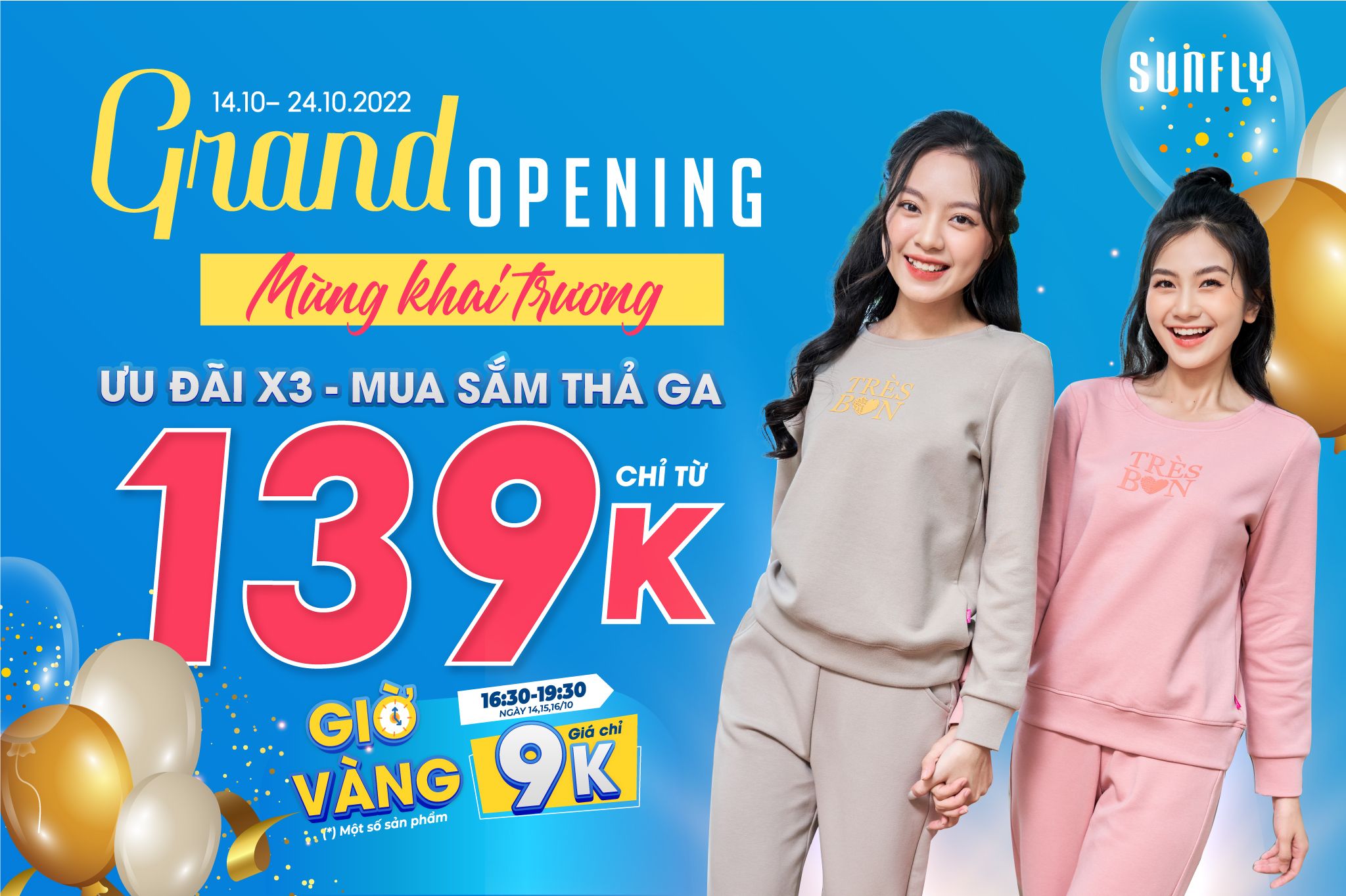 GRAND OPENING SUNFLY 243 LẠC LONG QUÂN - ƯU ĐÃI X3, MUA SẮM THẢ GA - CHỈ TỪ 139K/BỘ + GIỜ VÀNG GIÁ 9K