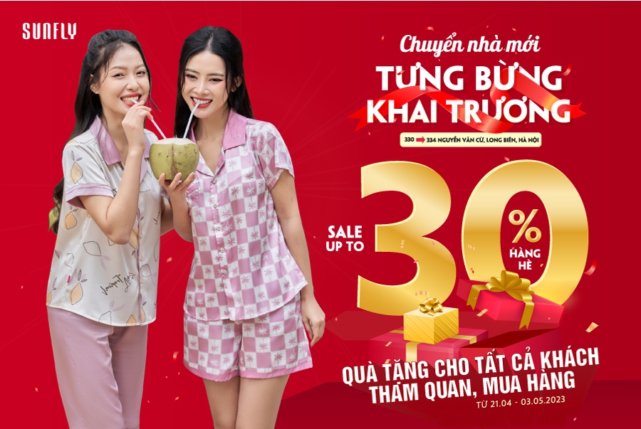 SUNFLY CHUYỂN NHÀ MỚI VÀ TƯNG BỪNG KHAI TRƯƠNG – SALE UPTO 30% HÀNG HÈ+ QUÀ TẶNG CHO TẤT CẢ KHÁCH THAM QUAN, MUA HÀNG