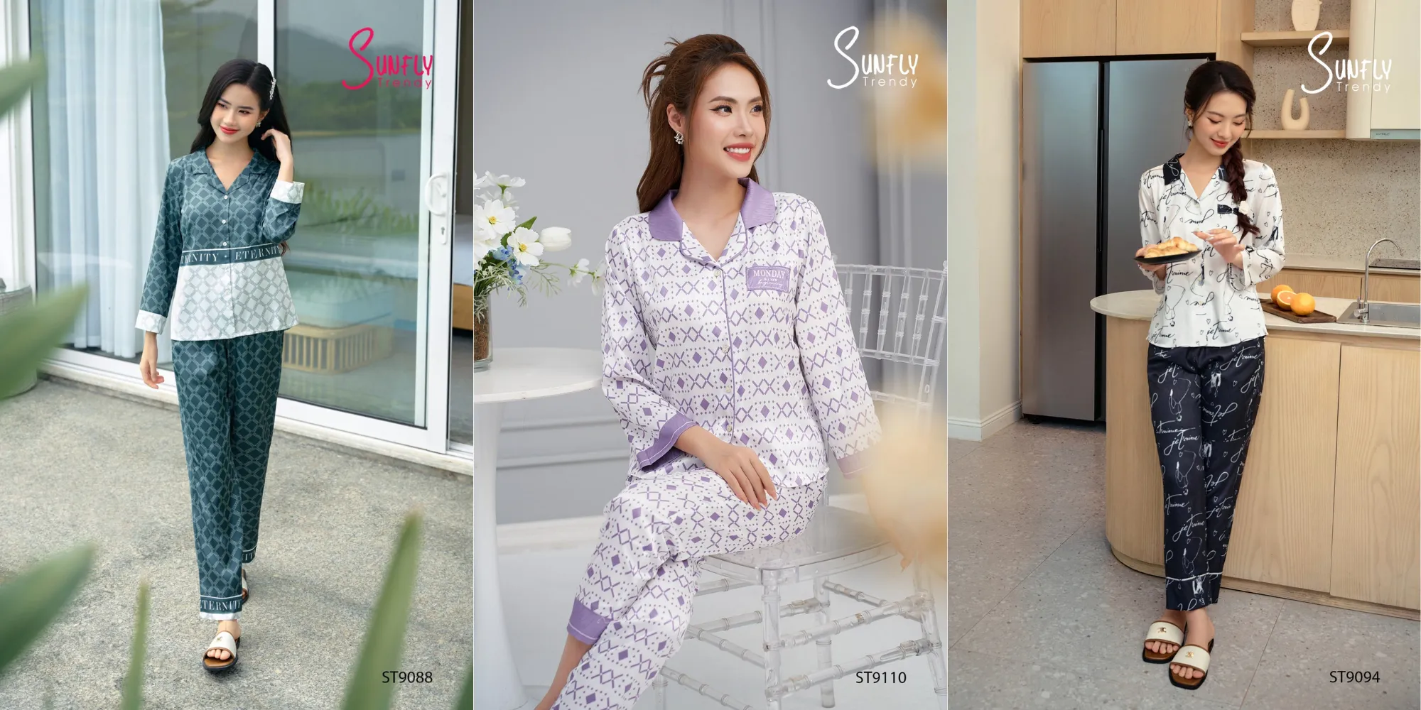 Pyjama lụa gấm, lụa satin tại Sunfly