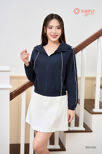 Áo gió nữ co giãn kéo khóa có mũ 2 lớp