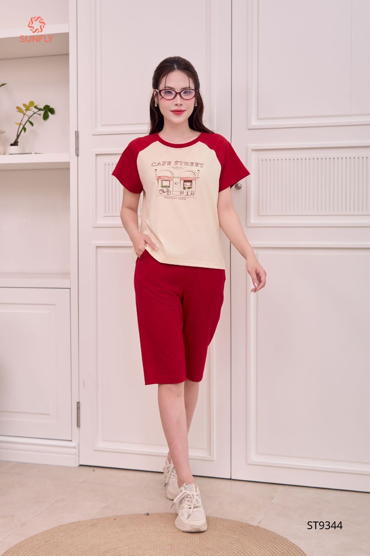 Đồ bộ mặc nhà nữ cotton compact áo cộc quần ngố ST9344