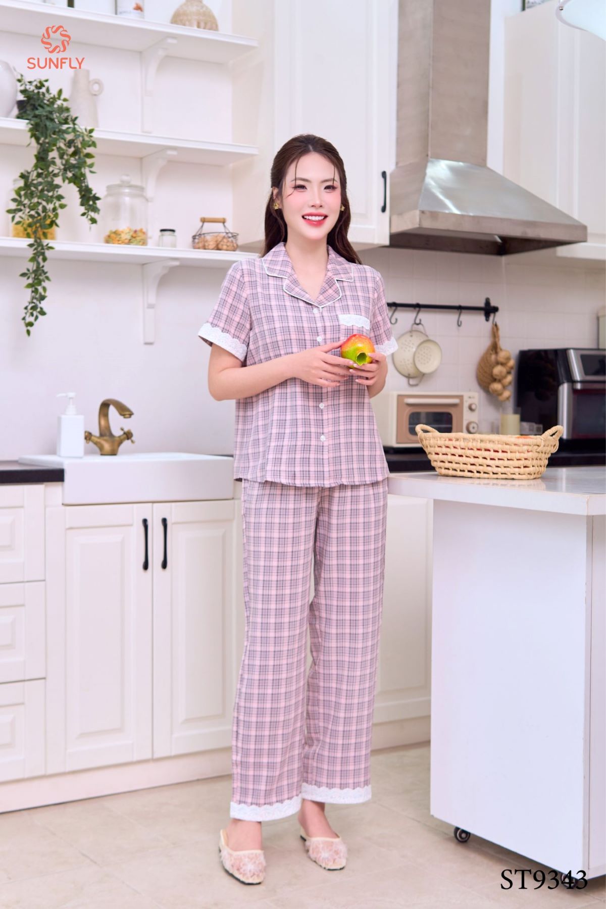 Bộ pijama nữ kate áo cộc quần dài ST9343