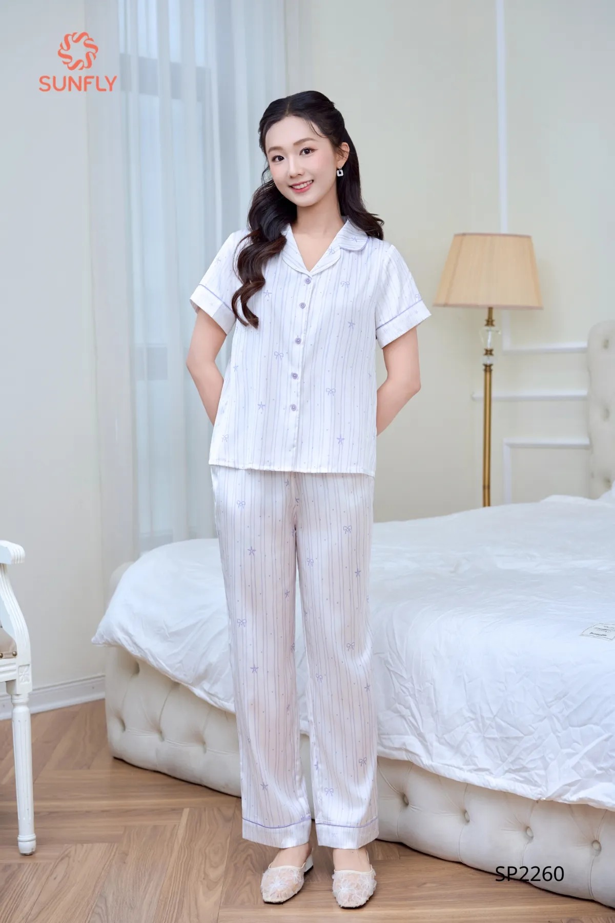 Bộ pijama nữ lụa latin áo cộc quần dài ST9350