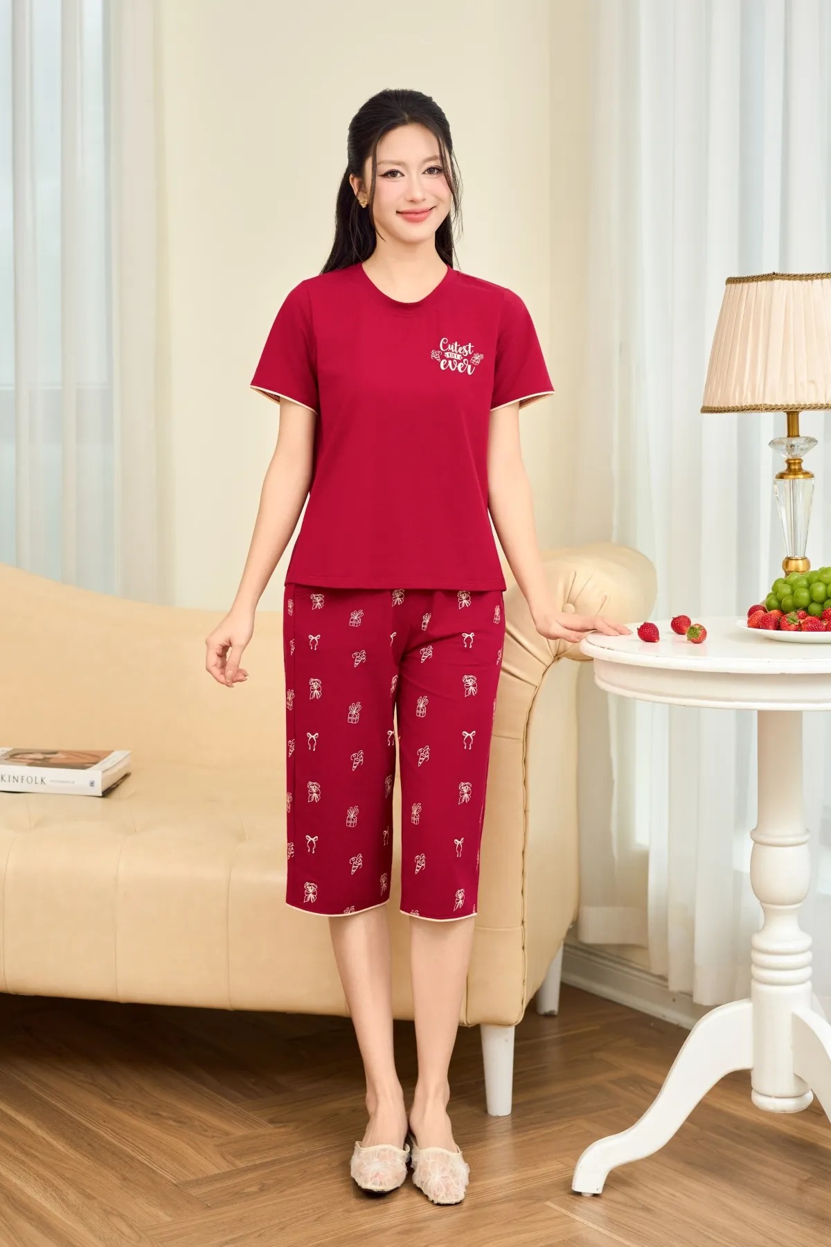 Đồ bộ mặc nhà nữ cotton USA áo cộc quần ngố ST9359