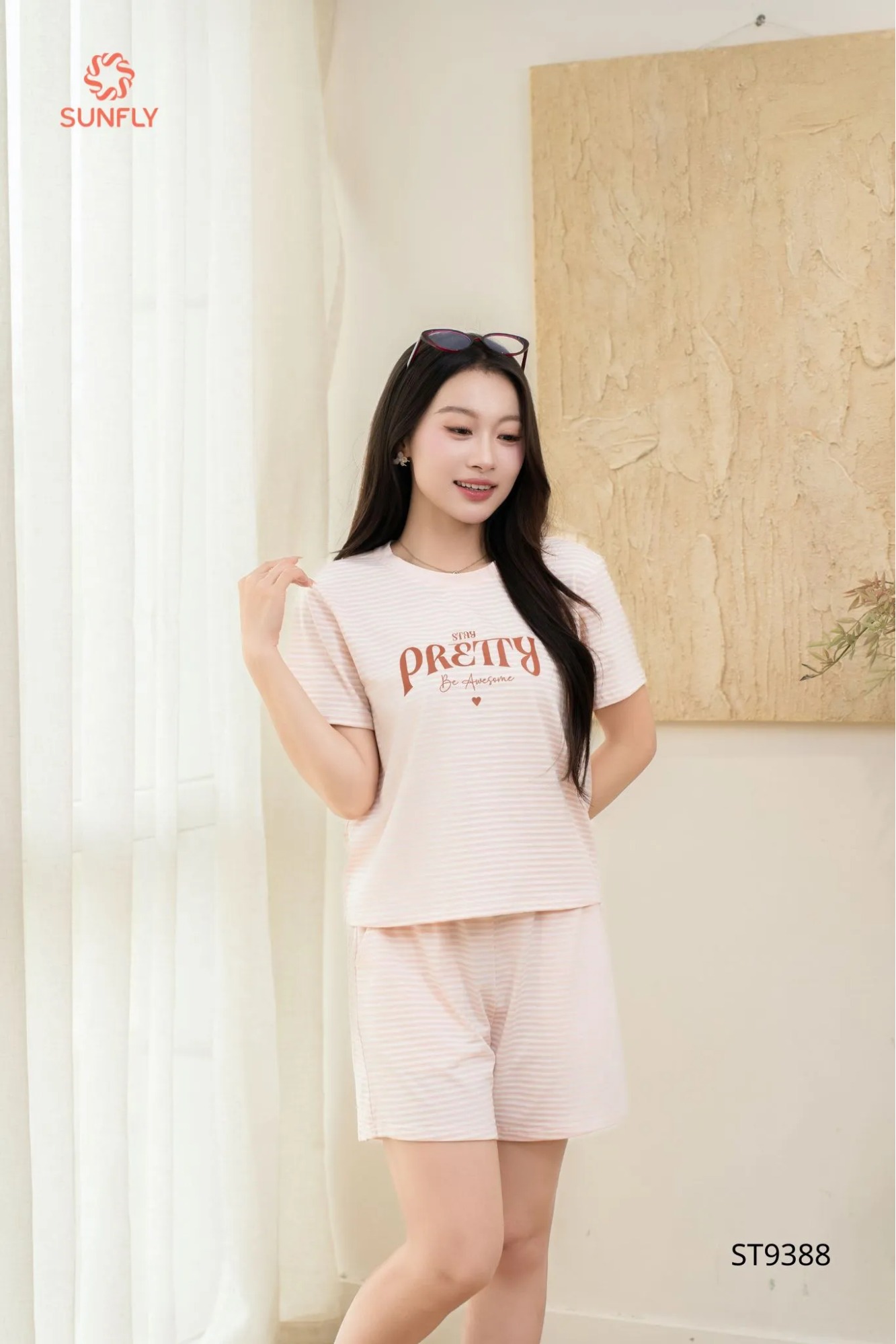Đồ bộ mặc nhà nữ cotton áo cộc quần sooc ST9388
