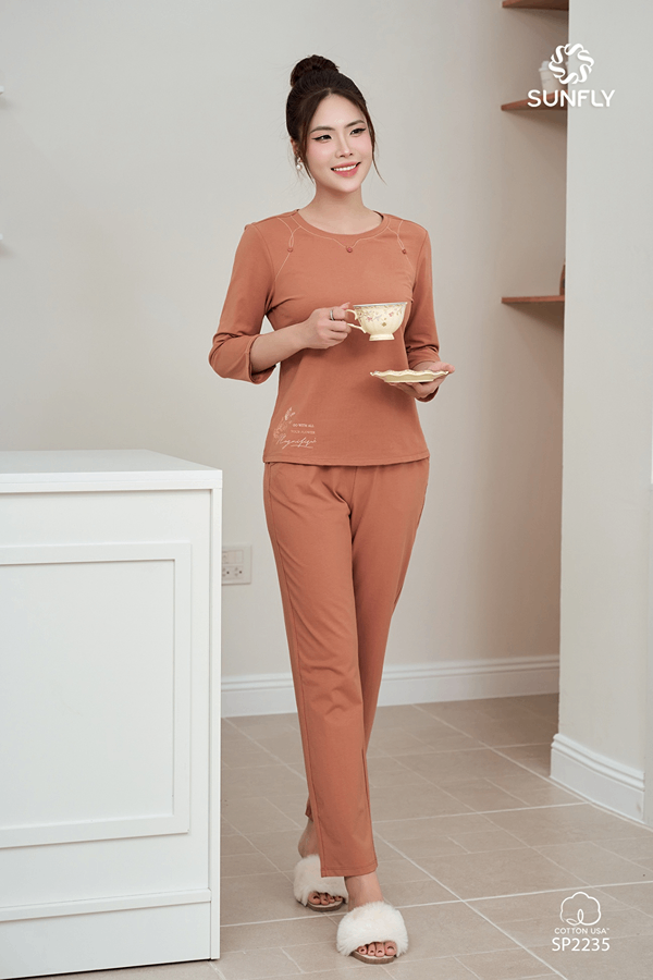 Đồ bộ mặc nhà nữ cotton USA áo tay lỡ quần dài SP2235