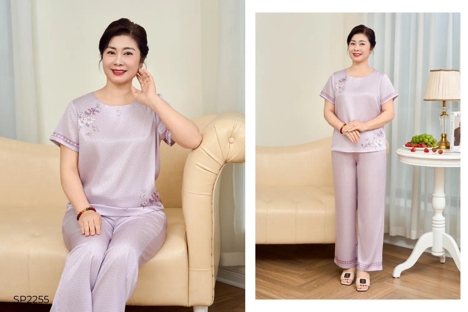Bộ trung niên mặc nhà Lụa Satin – Sang trọng và quý phái