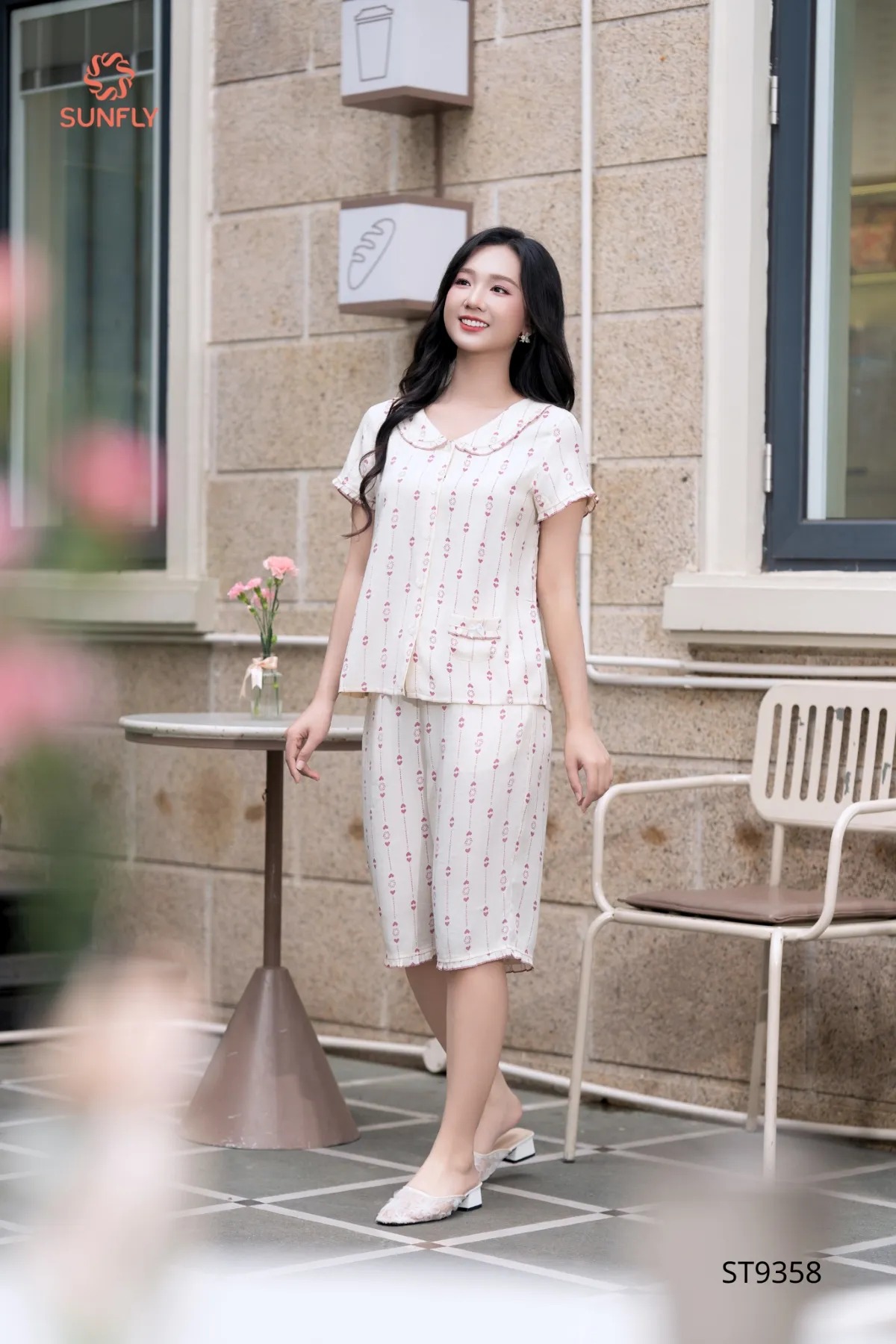 Bộ pijama nữ đũi áo cộc quần ngố ST9358