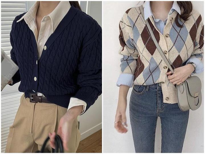 Layer áo sơ mi cùng cardigan