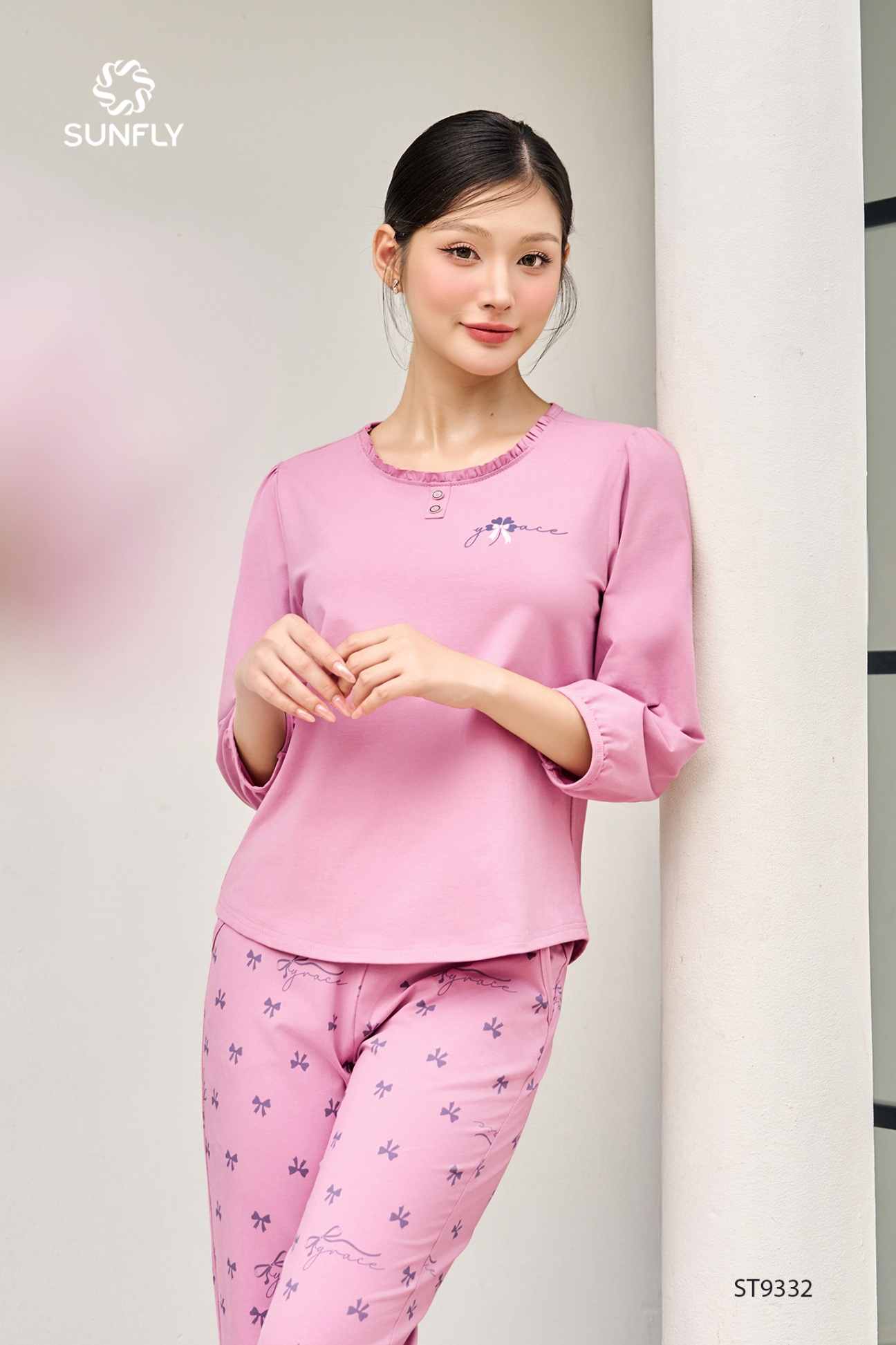 Đồ bộ mặc nhà nữ cotton áo tay lỡ quần dài – ST9332