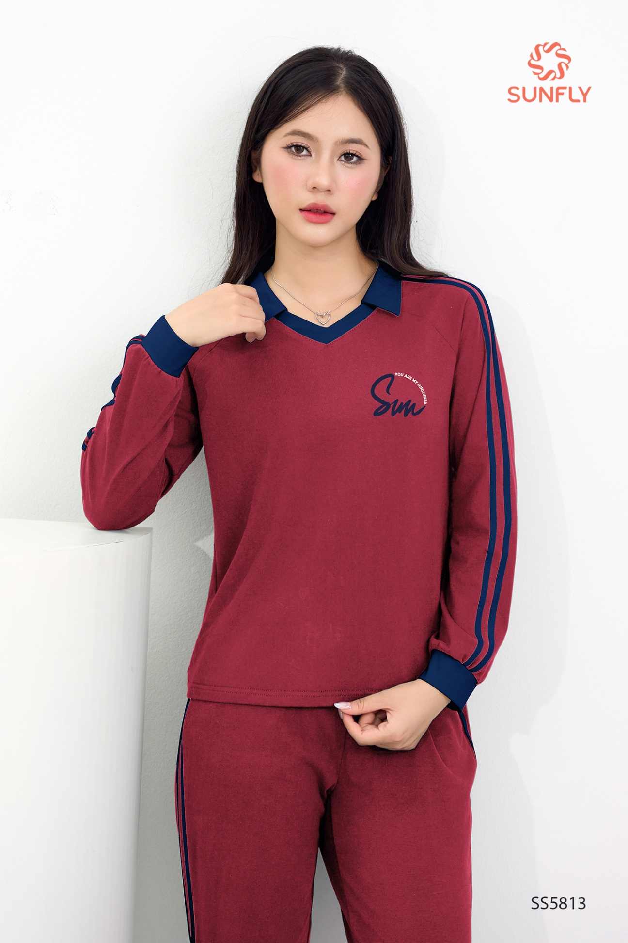 Bộ thể thao nữ cotton compact áo dài quần dài – SS5813