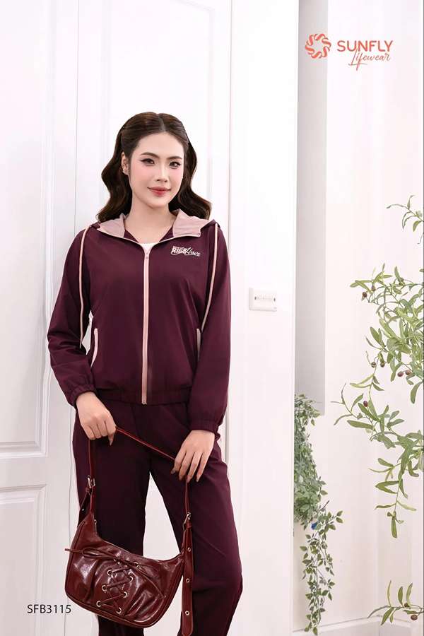 Set đồ nữ gió áo dài kéo khóa có mũ quần dài SFB3115