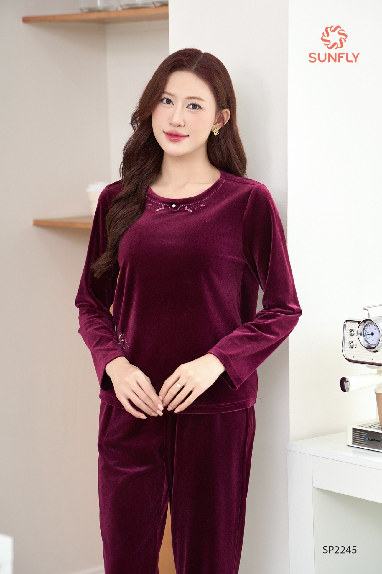 Đồ bộ mặc nhà nữ nhung áo dài quần dài SP2245