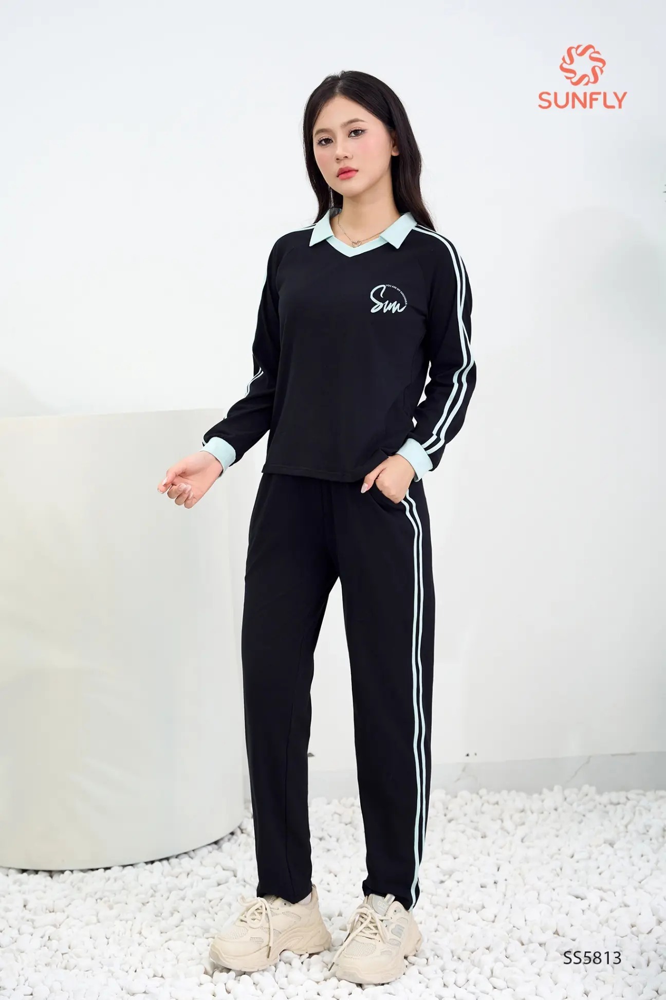 Bộ thể thao nữ cotton compact áo dài quần dài SS5813