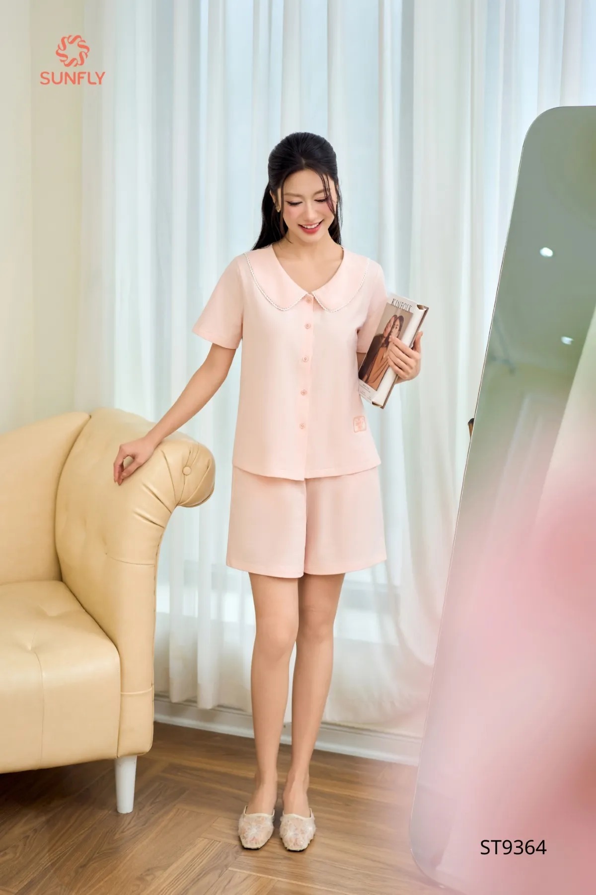 Đồ bộ mặc nhà nữ cotton USA áo cộc quần sooc ST9364