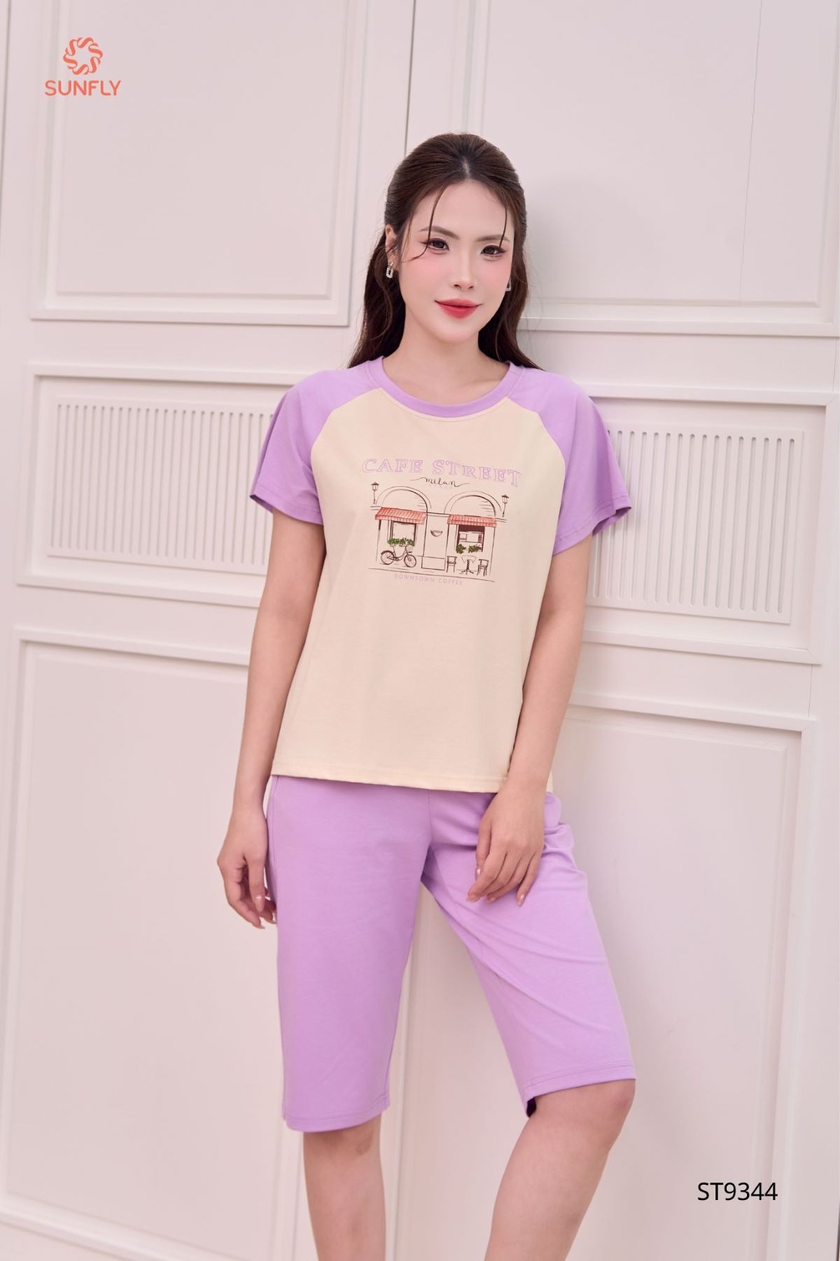 Đồ bộ mặc nhà nữ cotton compact áo cộc quần ngố ST9344