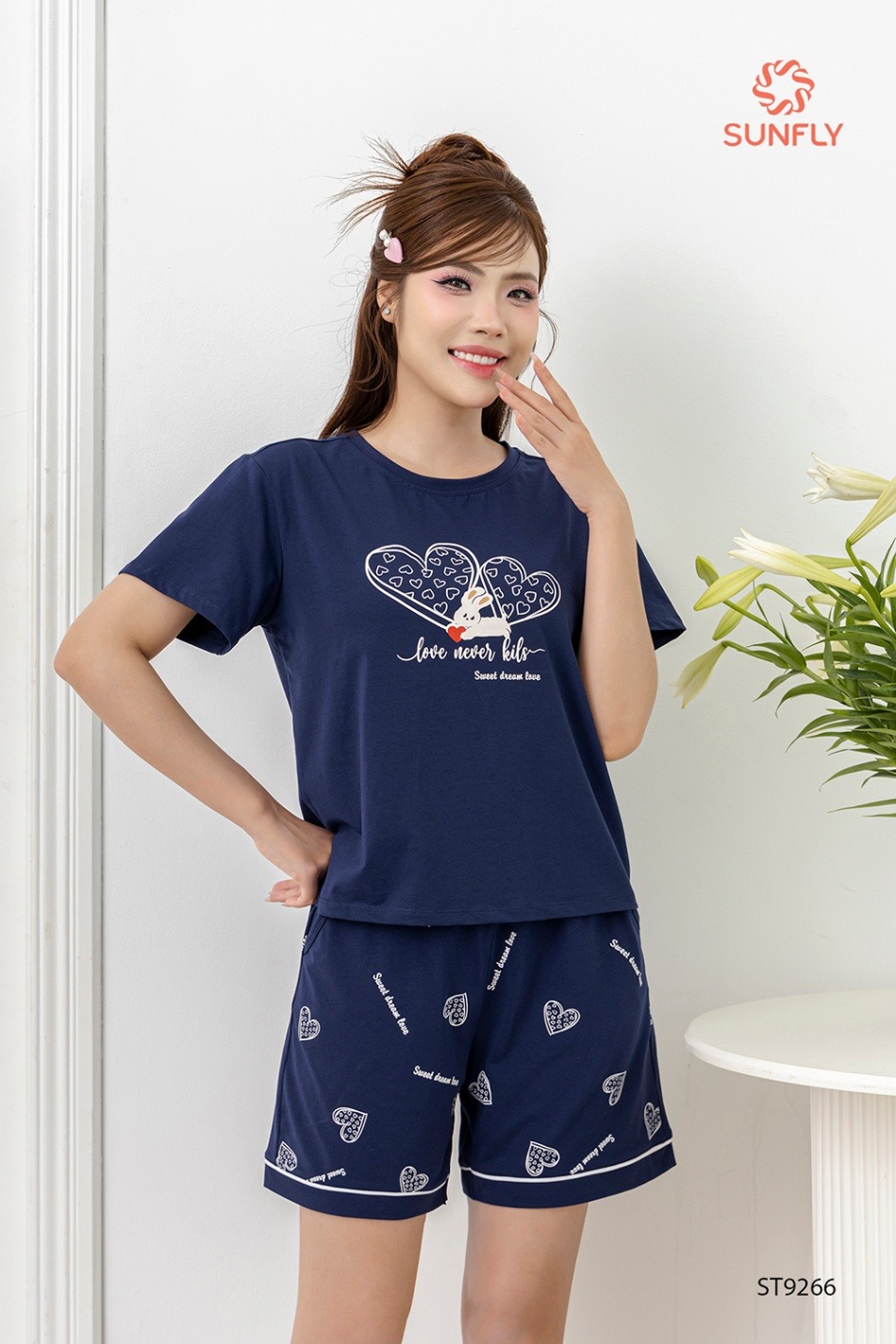 Đồ bộ mặc nhà nữ cotton áo cộc quần sooc ST9266