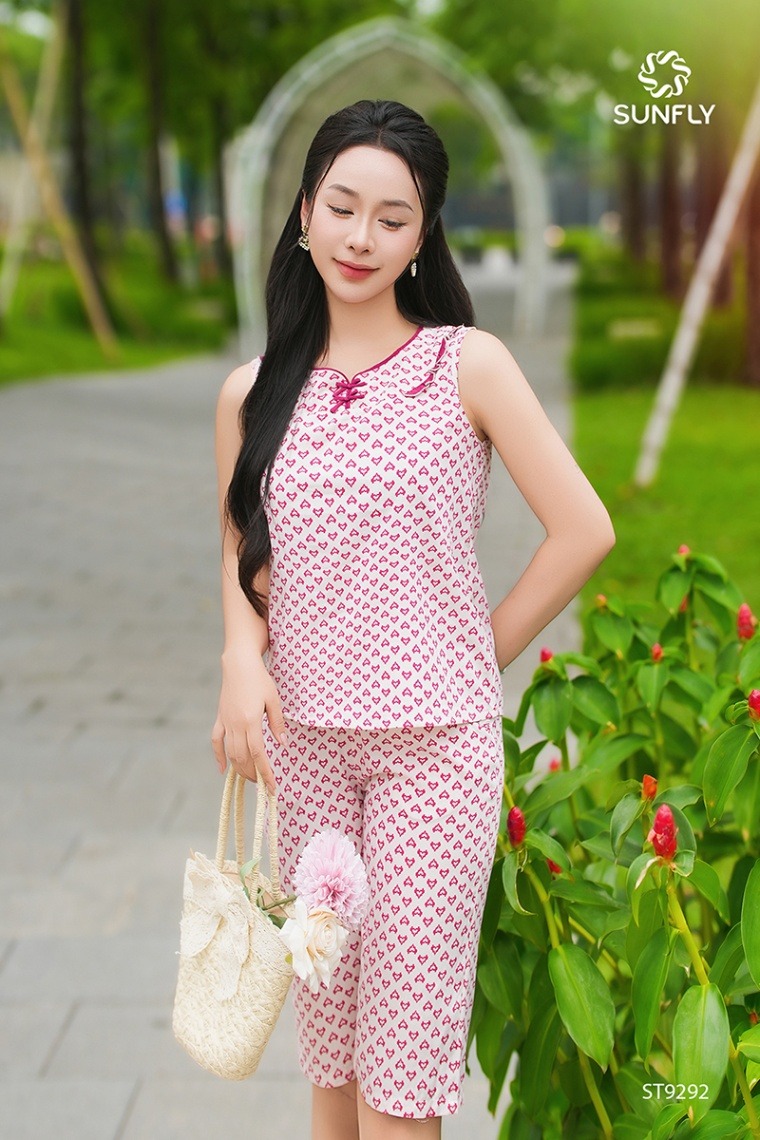 Đồ bộ mặc nhà nữ lanh ht áo sát nách quần trên gối ST9292