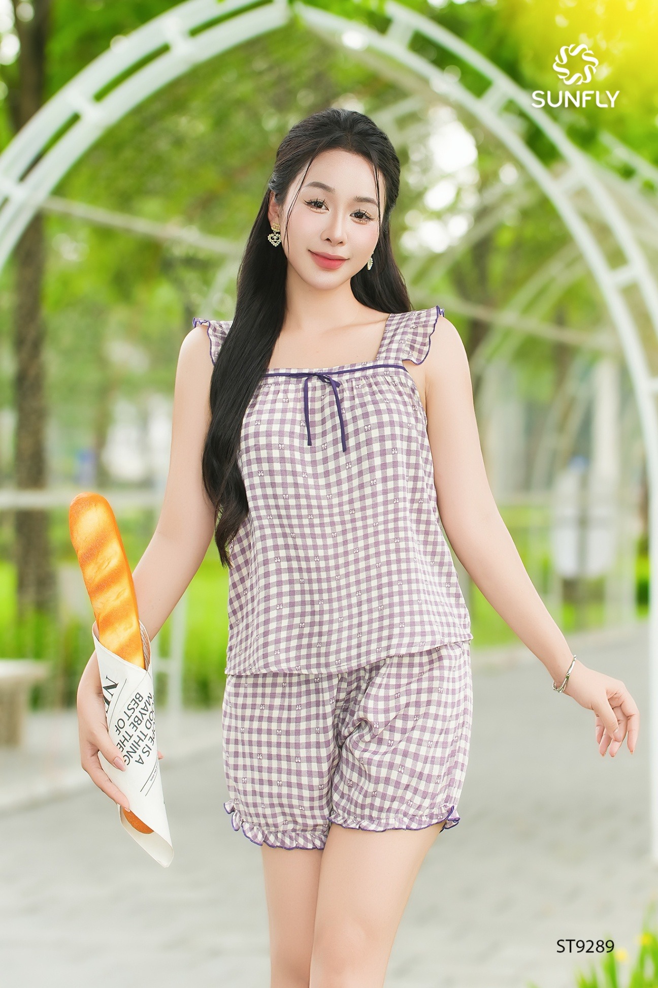 Đồ bộ mặc nhà nữ thô đũi áo 2 dây quần sooc ST9289