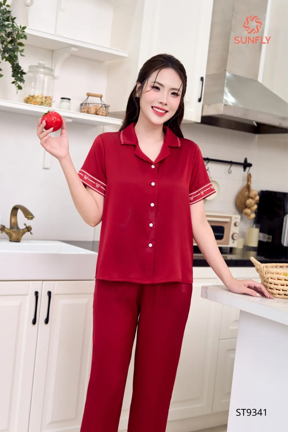 Bộ pijama nữ lụa latin áo cộc quần dài ST9341