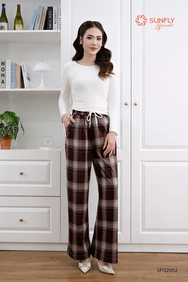 Quần nữ nỉ caro dáng suông dài SFQ2052