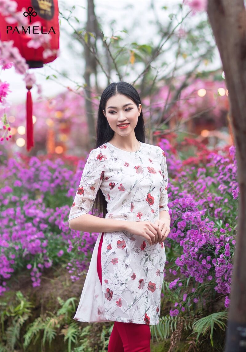 áo dài ren 2 lớp hoa nổi PD4107