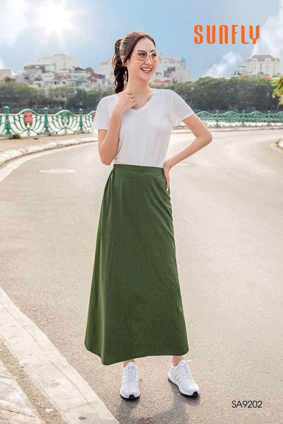 Chân váy cotton chống nắng SA9202 L xanh rêu