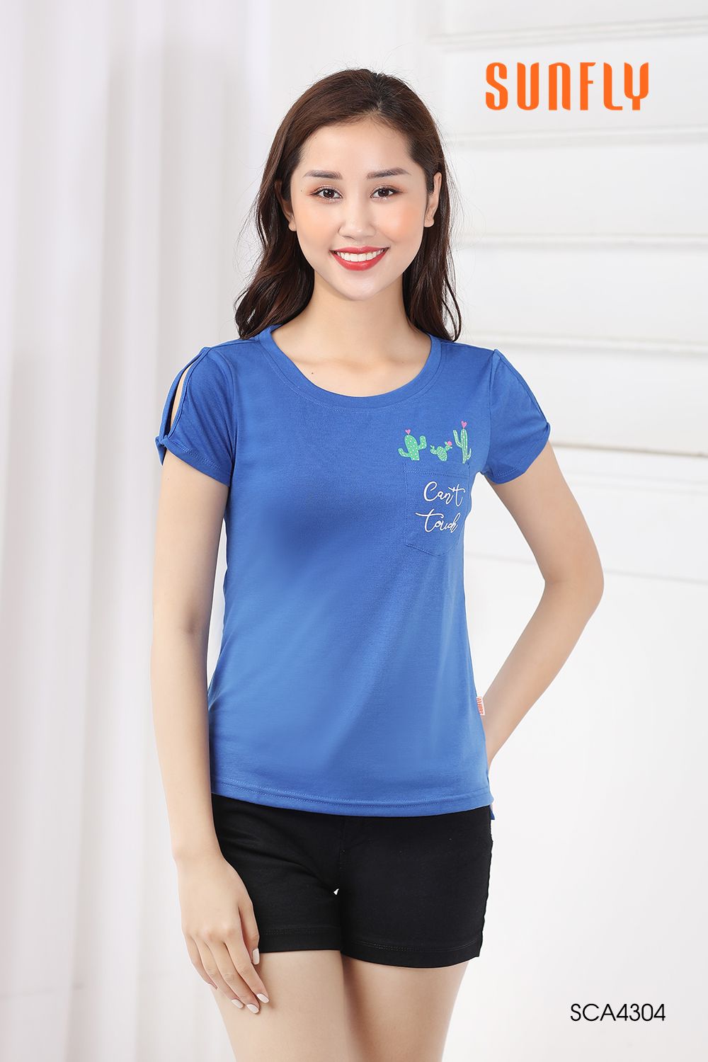 Áo phông khoét vai SCA4304 L xược xanh coban