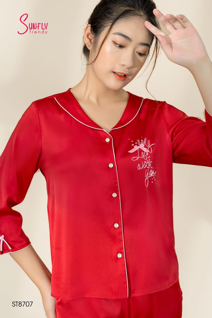 Bộ pijamas lụa áo tay lỡ quần dài ST8707