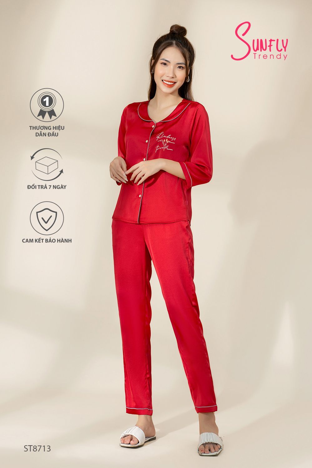 Bộ pijamas lụa áo tay lỡ quần dài ST8713