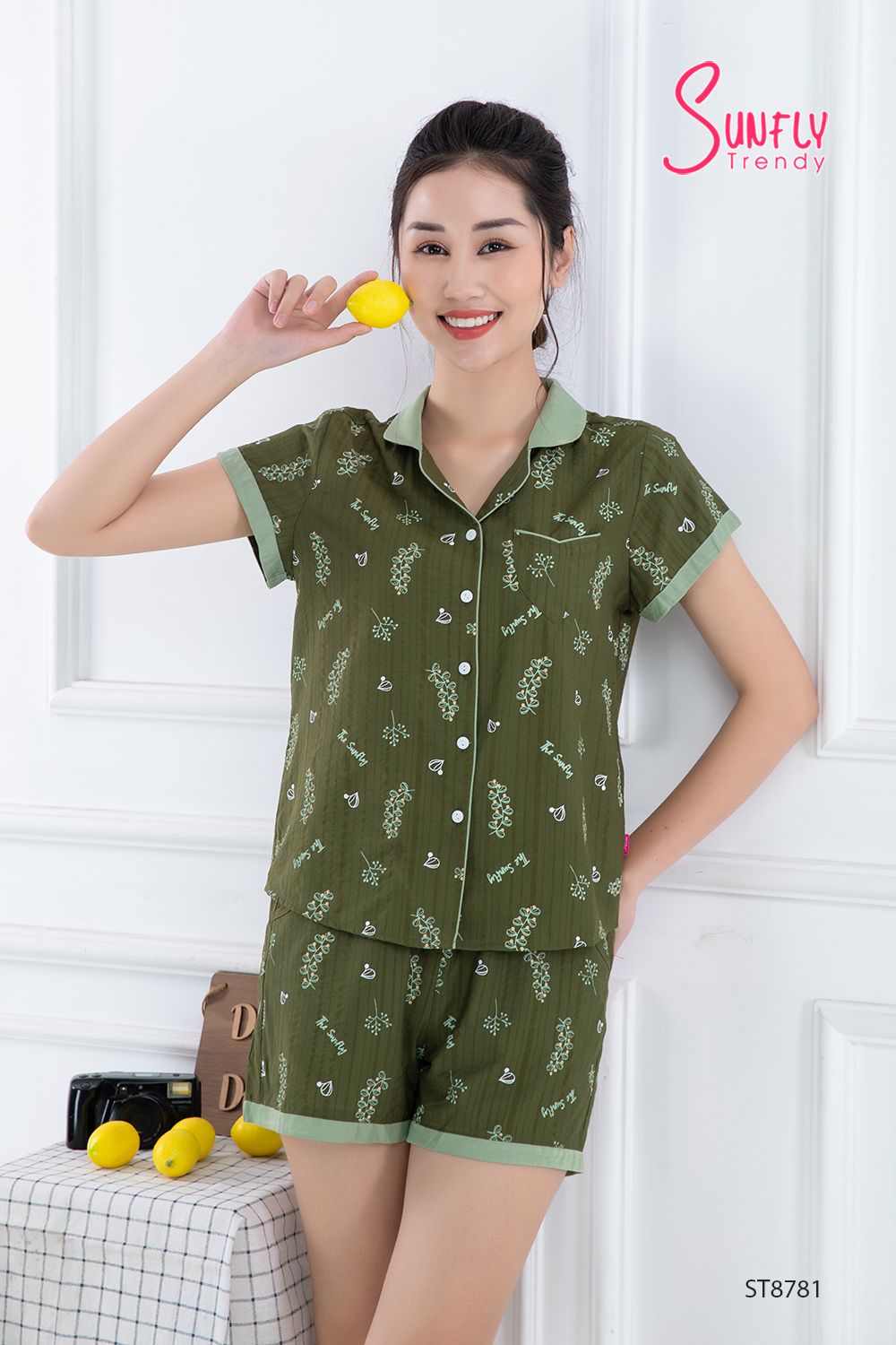 Bộ pijamas linen áo cộc quần sooc ST8781