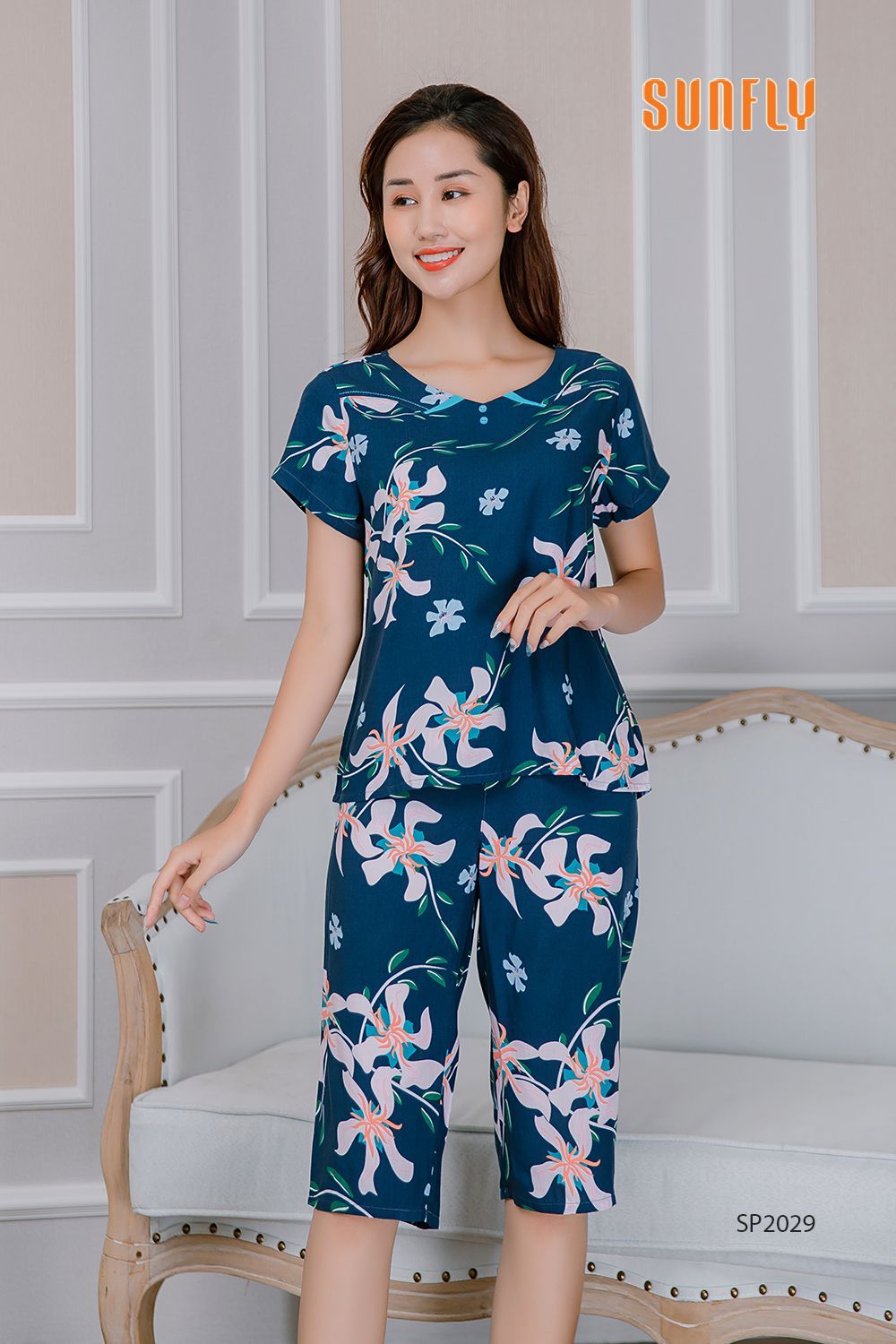 Đồ bộ mặc nhà lanh áo cộc quần ngố SP2029