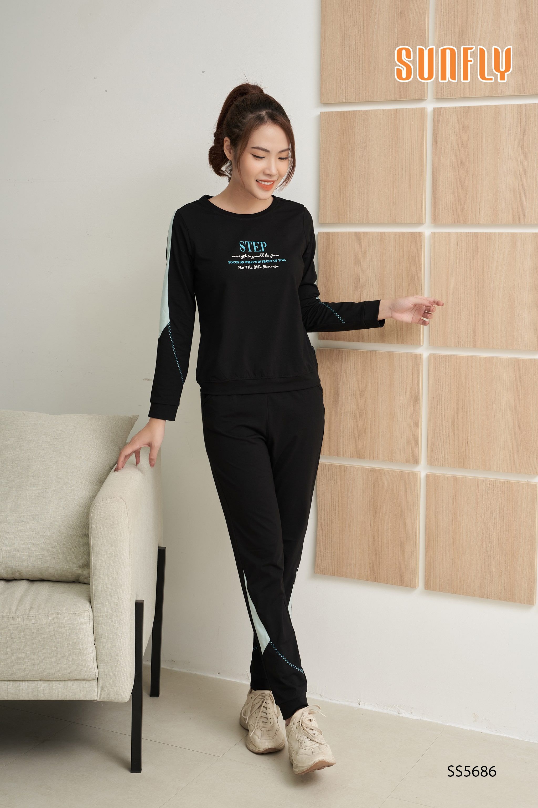 Bộ thể thao cotton áo dài quần dài SS5686