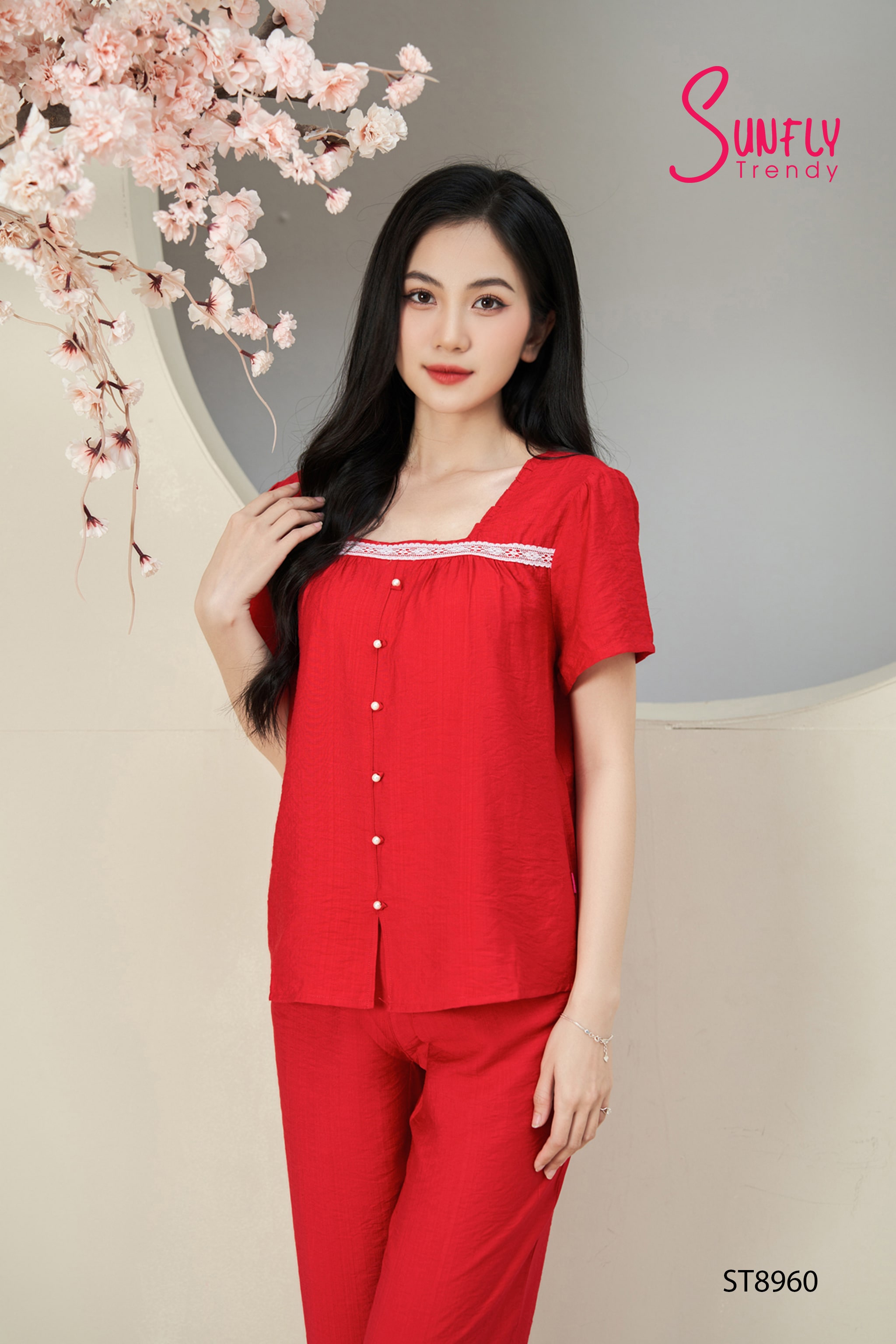 Đồ bộ mặc nhà linen áo cộc quần dài ST8960