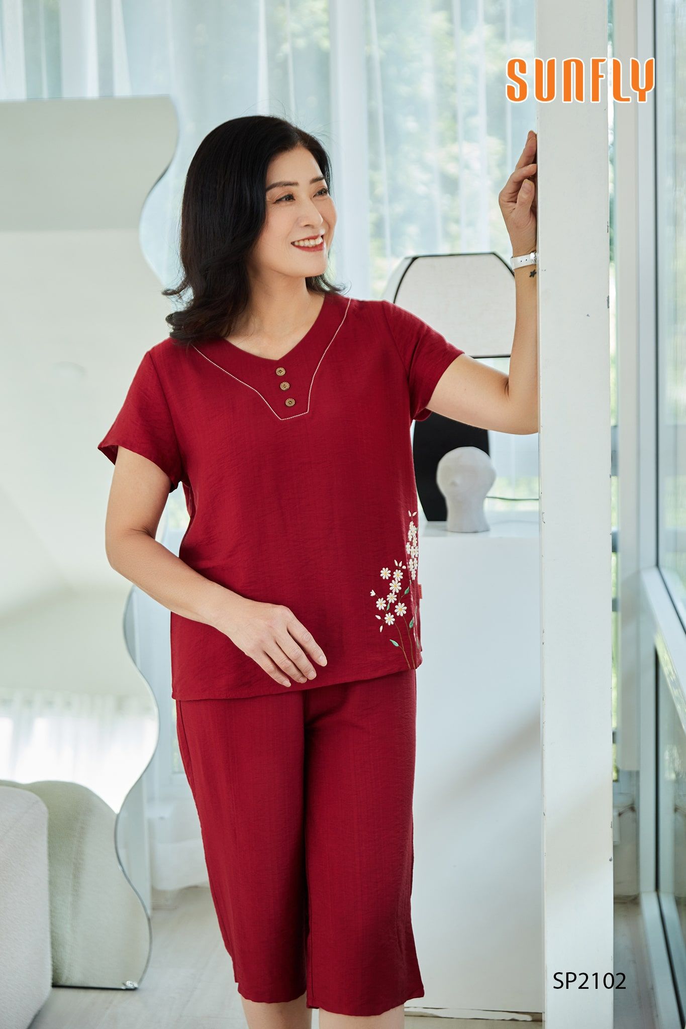 Đồ bộ mặc nhà linen áo cộc quần ngố SP2102