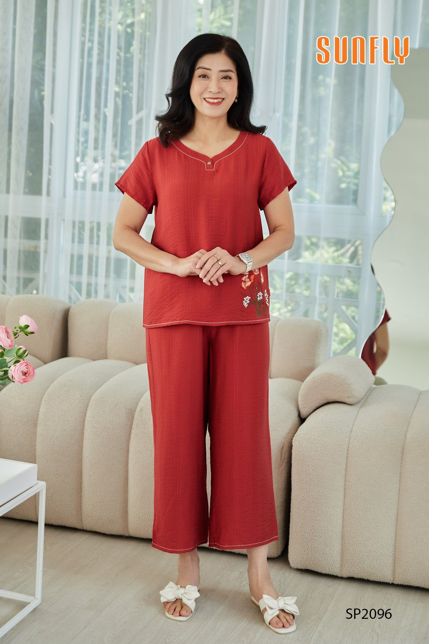 Đồ bộ mặc nhà linen áo cộc quần dài SP2096