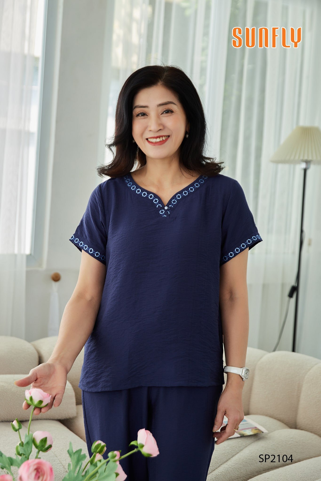 Đồ bộ mặc nhà linen áo cộc quần ngố SP2104