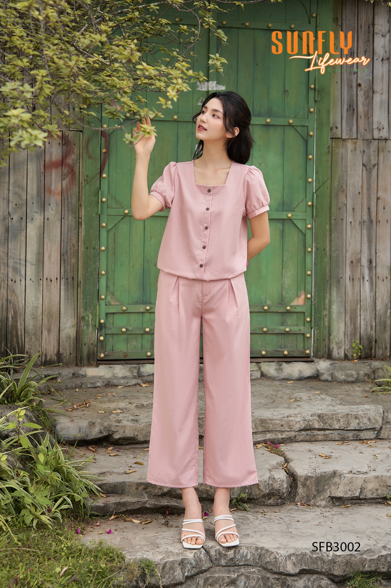 Bộ  linen áo cộc quần dài culottes SFB3002