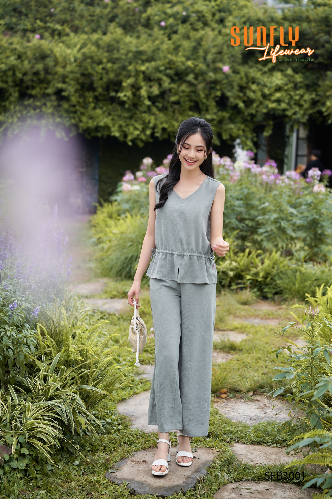 Bộ  đũi áo sát nách quần dài culottes SFB3001