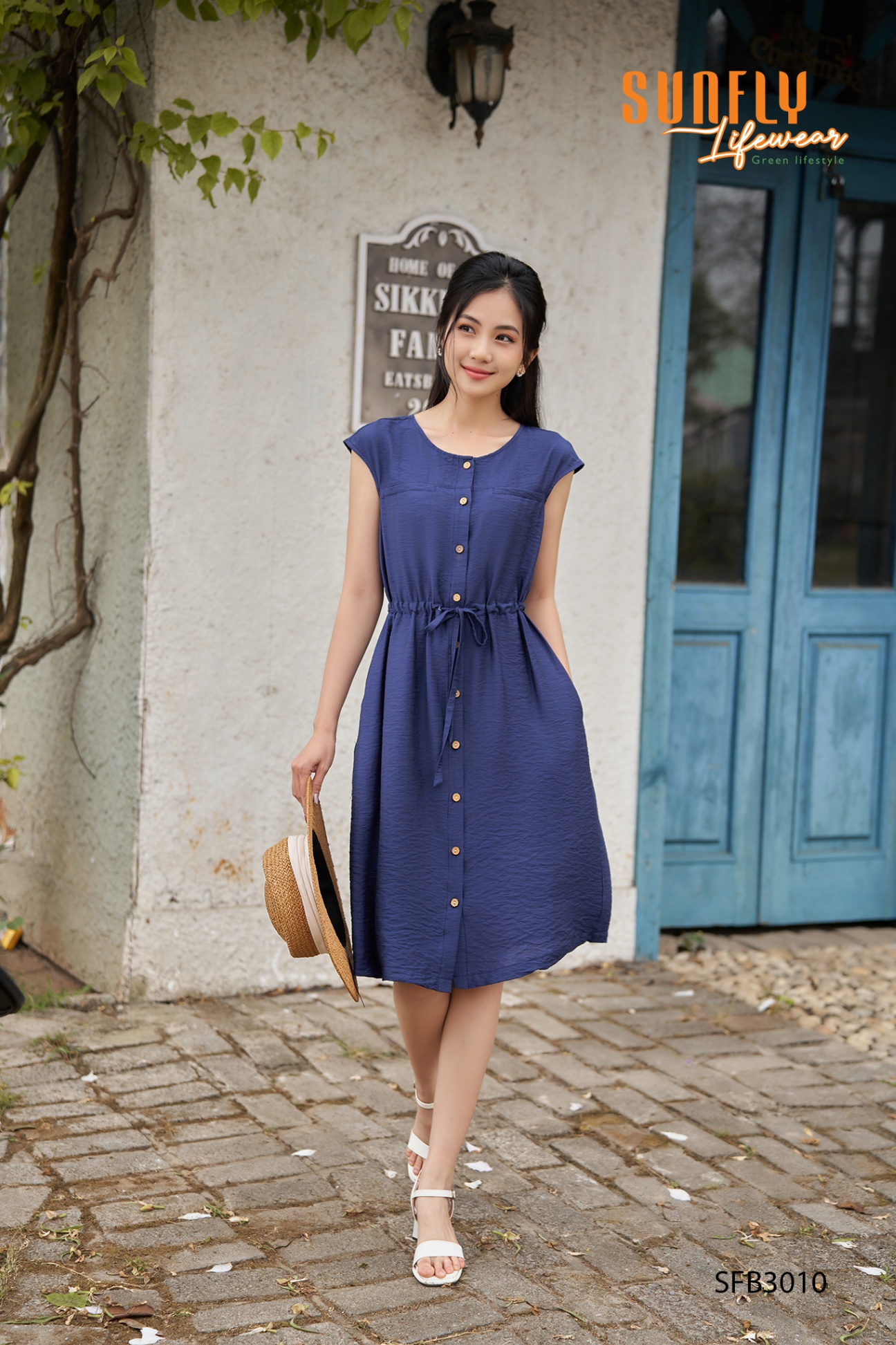 Đầm linen tay chờm thắt dây eo SFB3010
