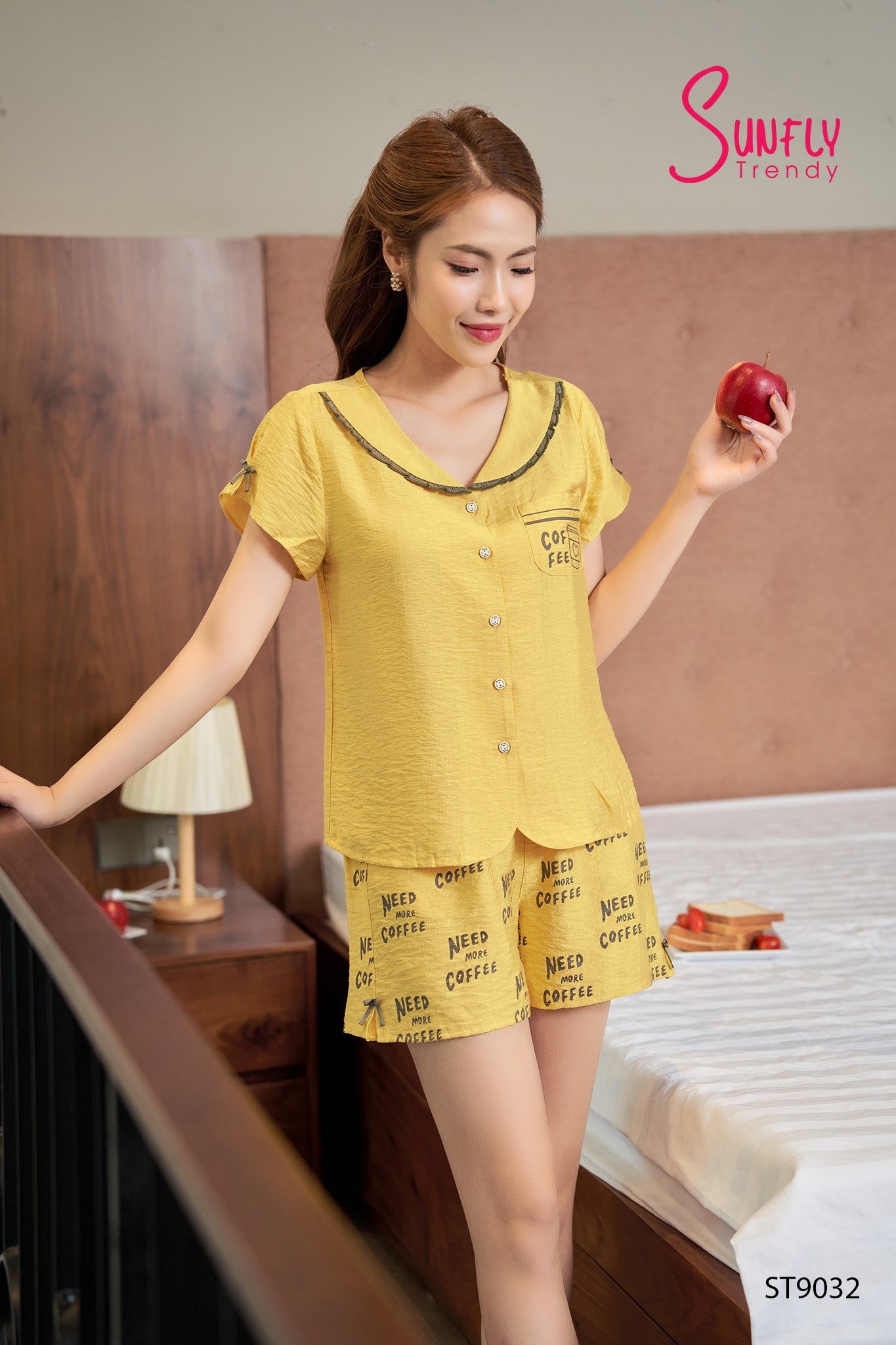 Bộ pijamas linen áo cộc quần sooc ST9032