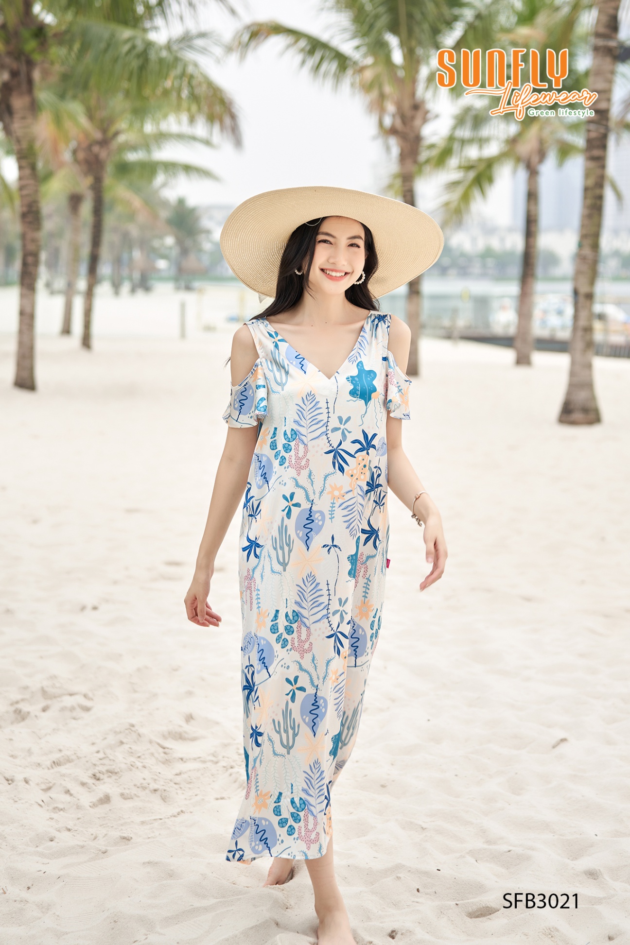 Đầm lụa trễ vai SFB3021