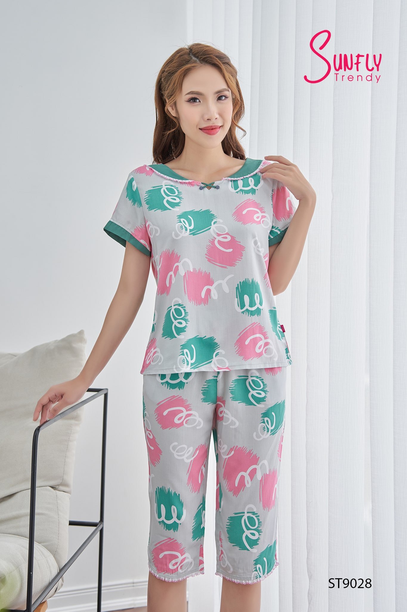 Đồ bộ mặc nhà lanh áo cộc quần ngố ST9028