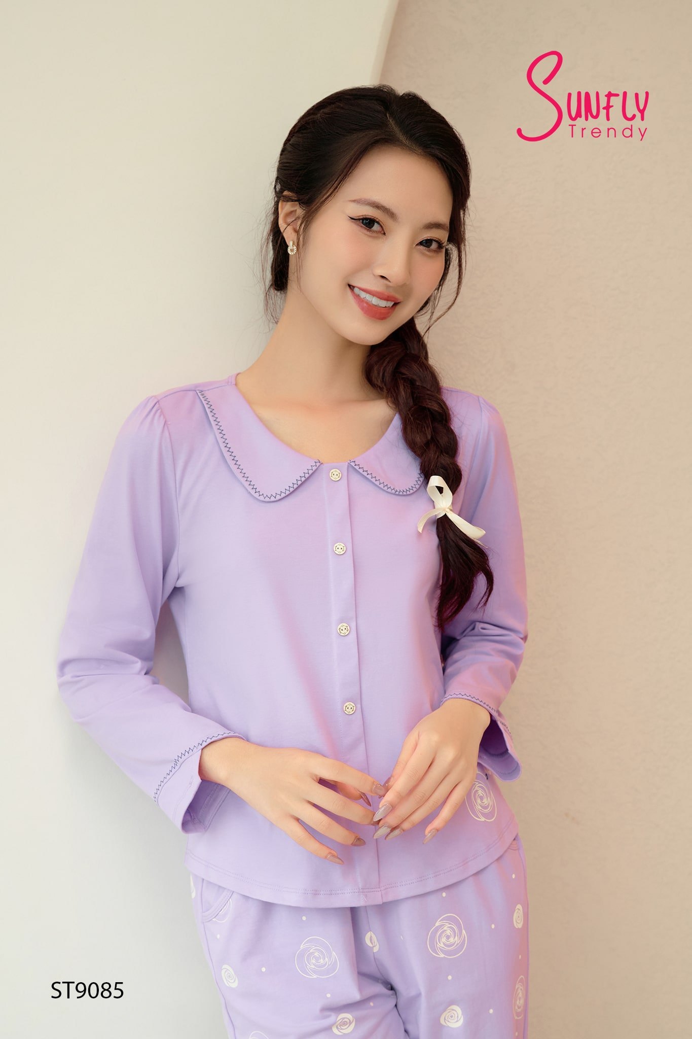 Đồ bộ mặc nhà cotton áo dài quần dài ST9085