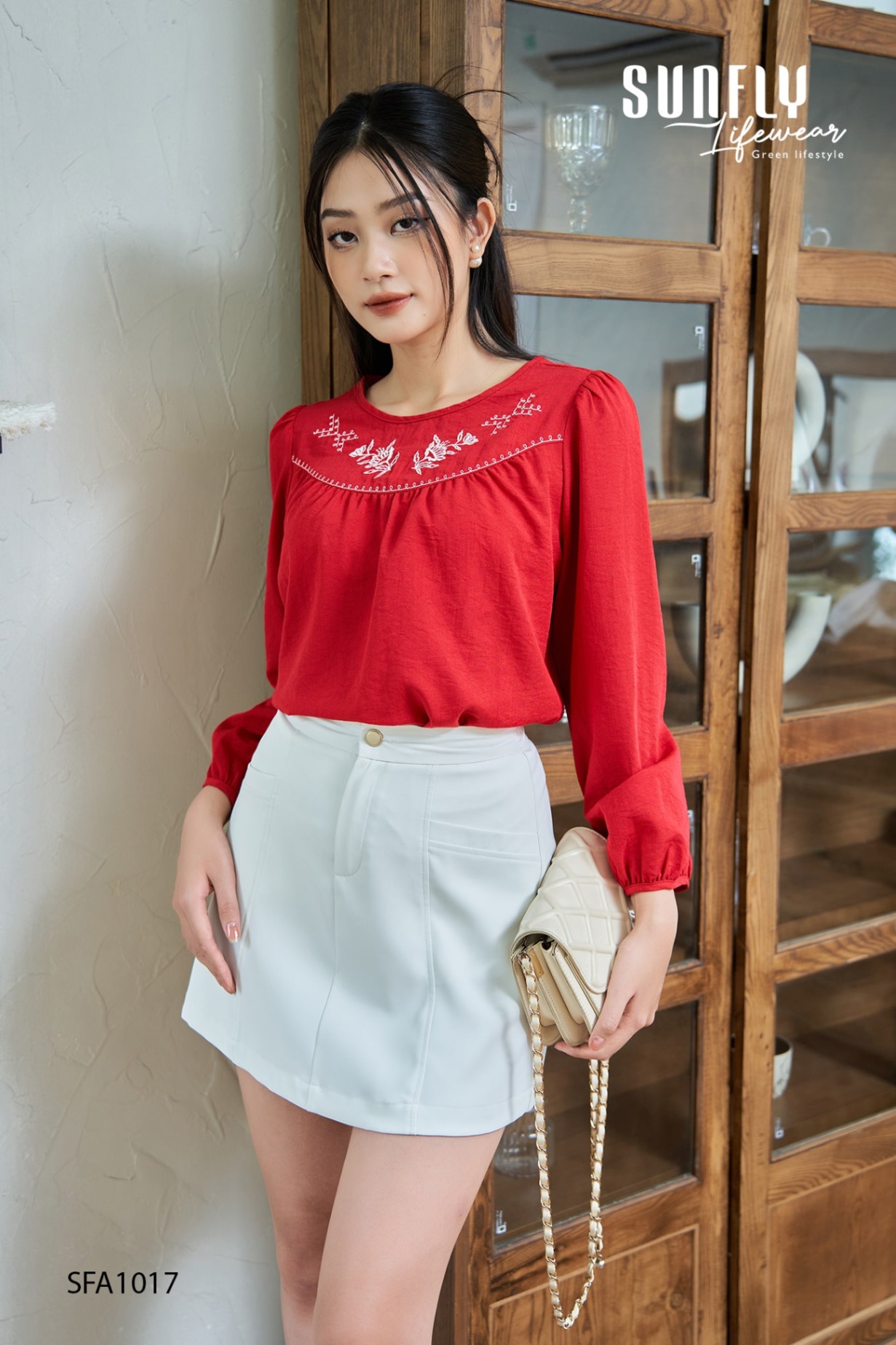 Áo linen thun thêu cổ SFA1017